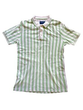 John Miller Green & White Striped Polo Shirt Preppy Coastal Golfcore Classic Fit